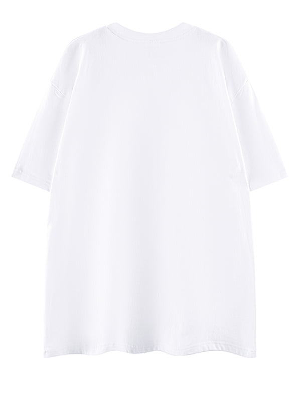 Gesture Print Cotton Short-sleeved Oversize Top