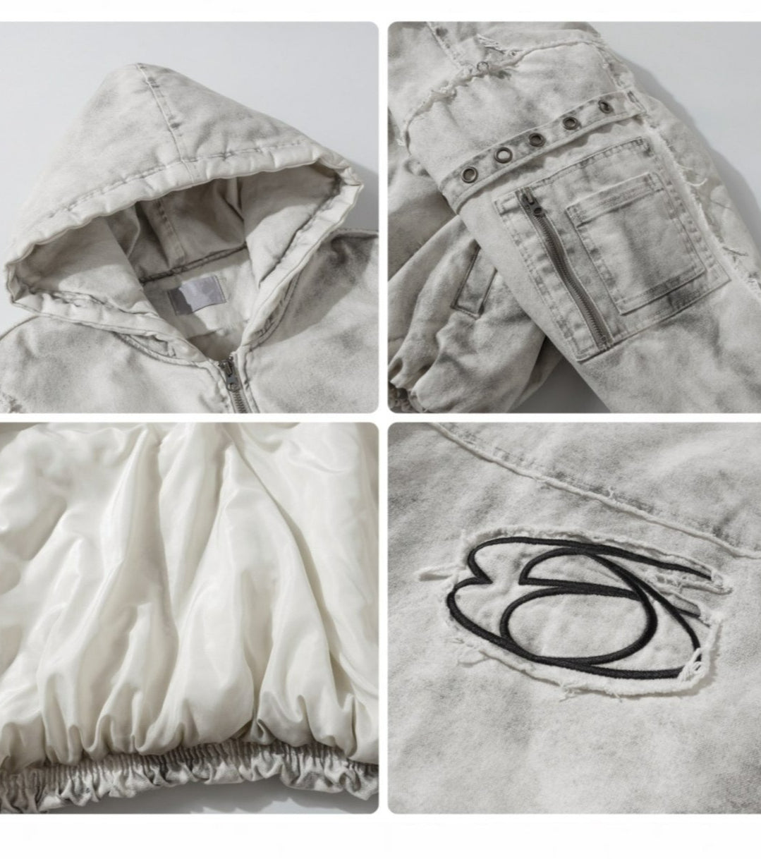 Splicing Hooded Cotton Coat Red Jacket