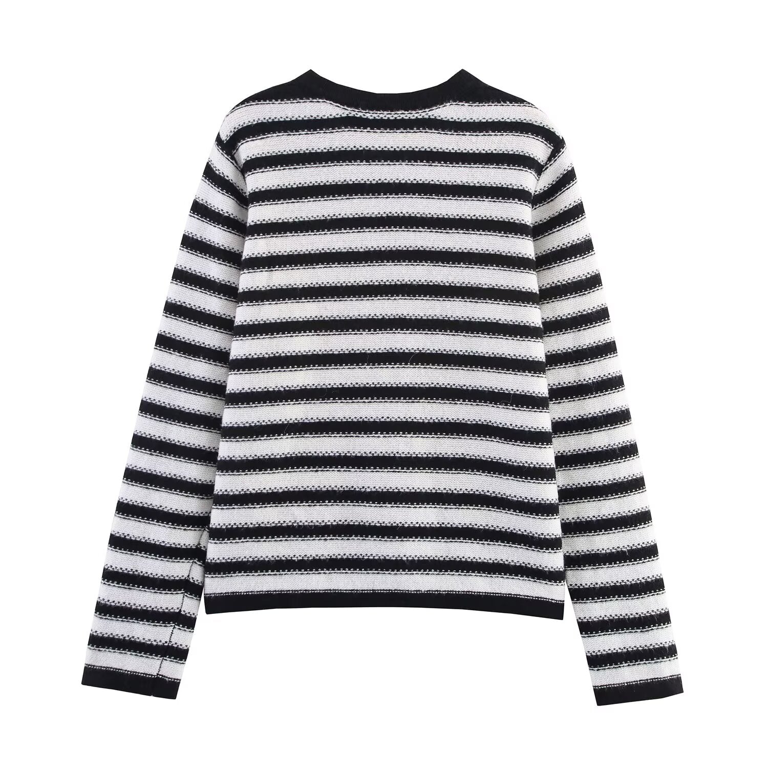 Classic Camellia Floral Fastener Decoration Striped Cardigan Coat