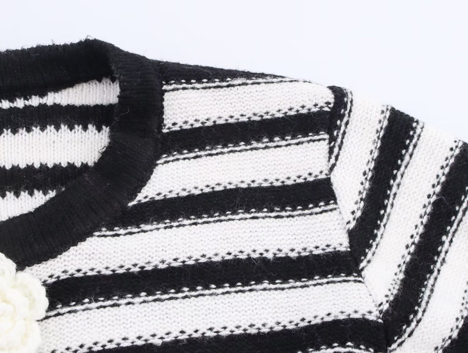 Classic Camellia Floral Fastener Decoration Striped Cardigan Coat