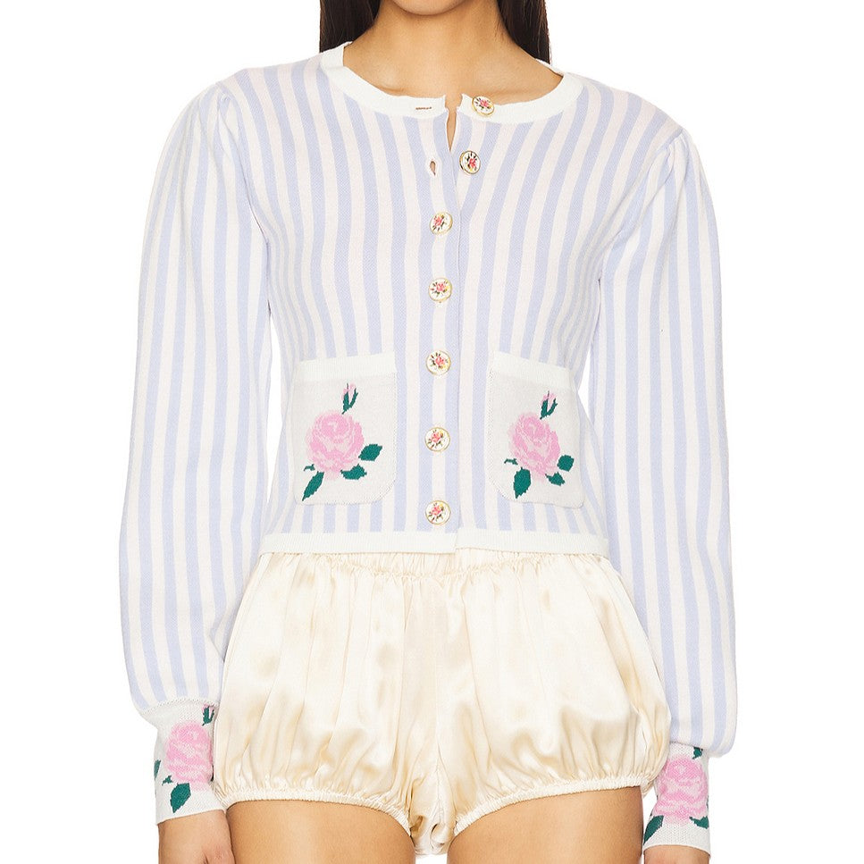 Casual Striped Floral Pocket Long Sleeve Sweater