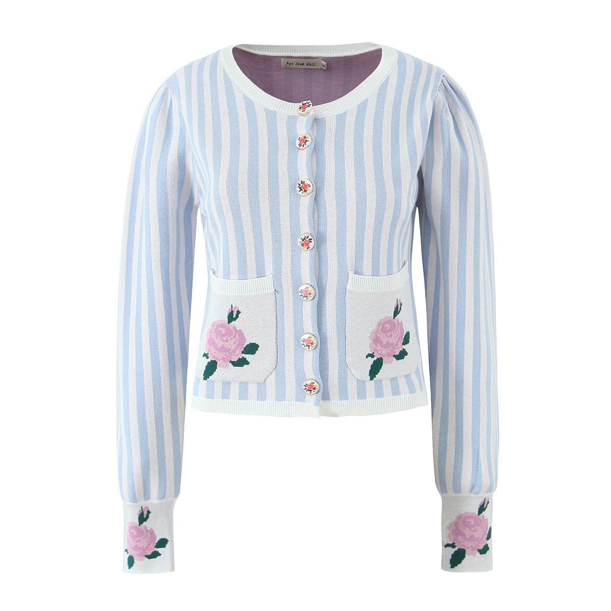 Casual Striped Floral Pocket Long Sleeve Sweater