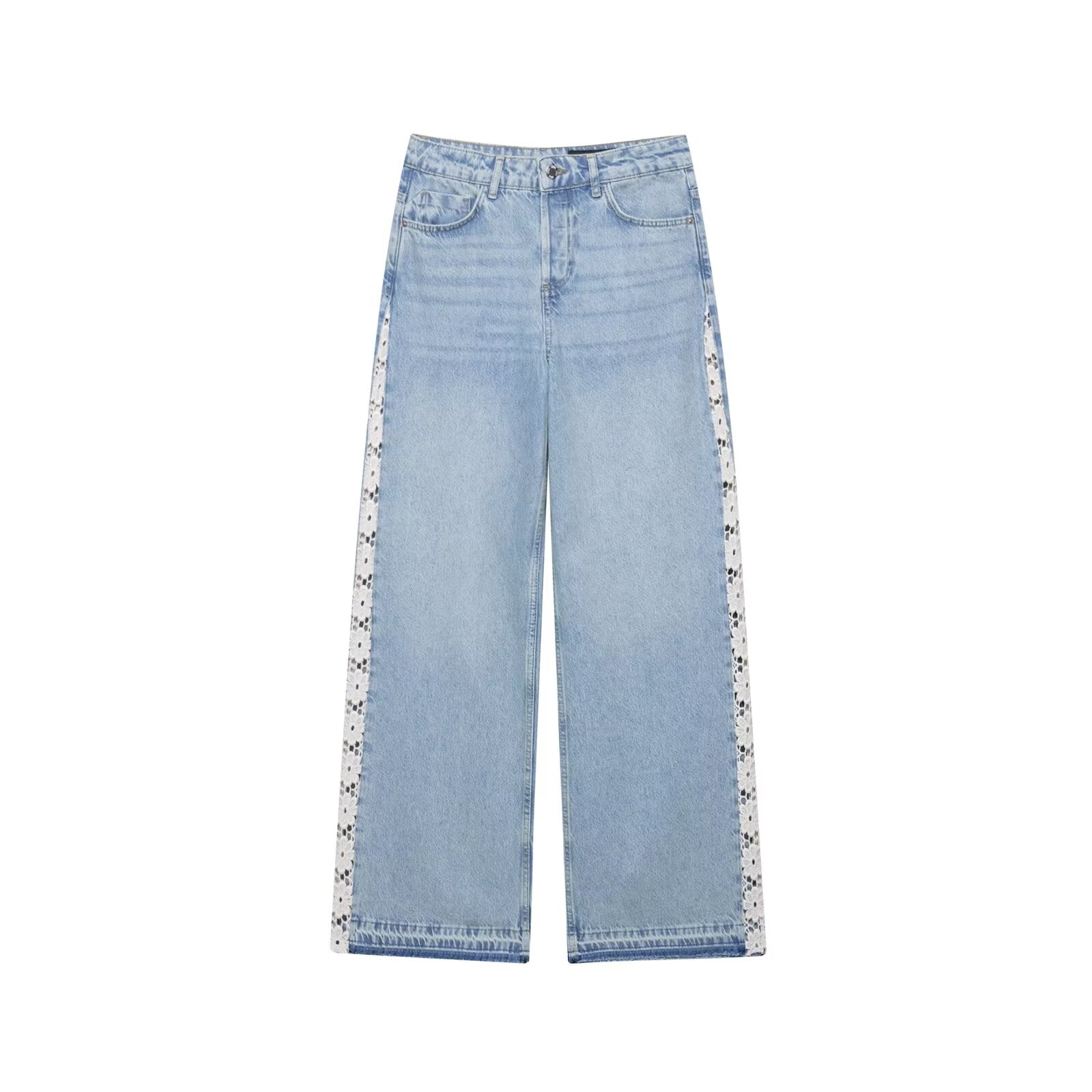 Crochet Stitching High Waist Wide Leg Jeans