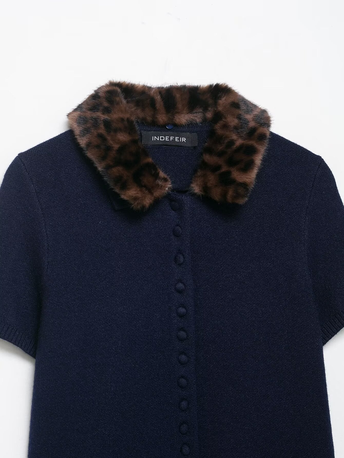 Animal Print Neckline Knitted Coat