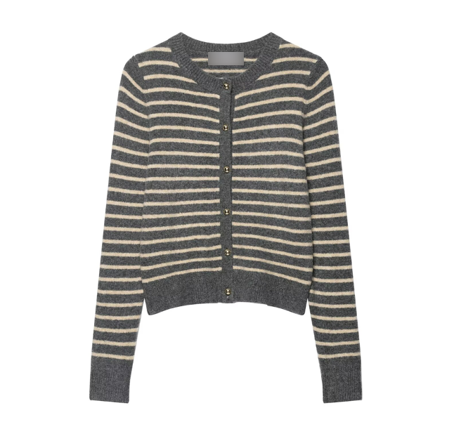 Autumn Striped Round Neck Slim Fit Knitted Cardigan Coat