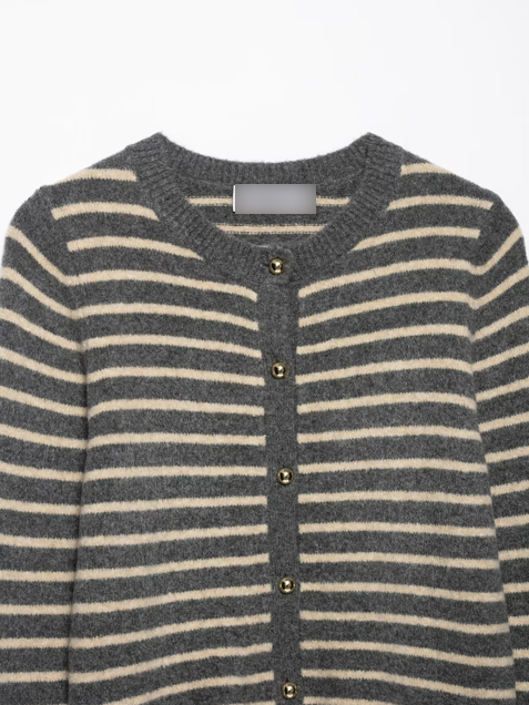 Autumn Striped Round Neck Slim Fit Knitted Cardigan Coat