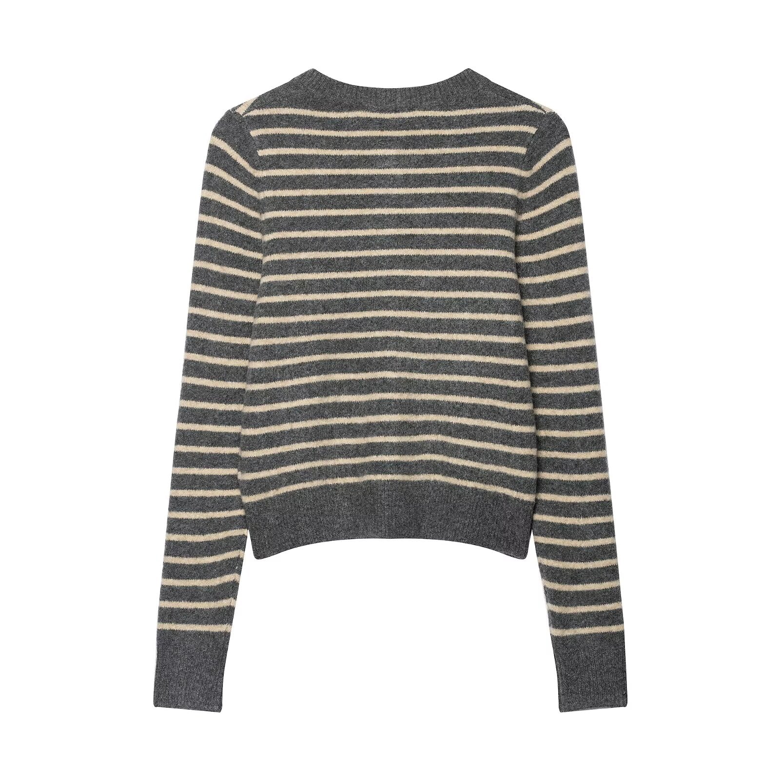 Autumn Striped Round Neck Slim Fit Knitted Cardigan Coat