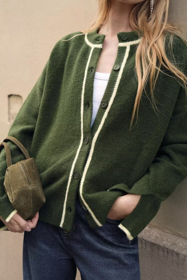 Green Button Front Knitted Cardigan