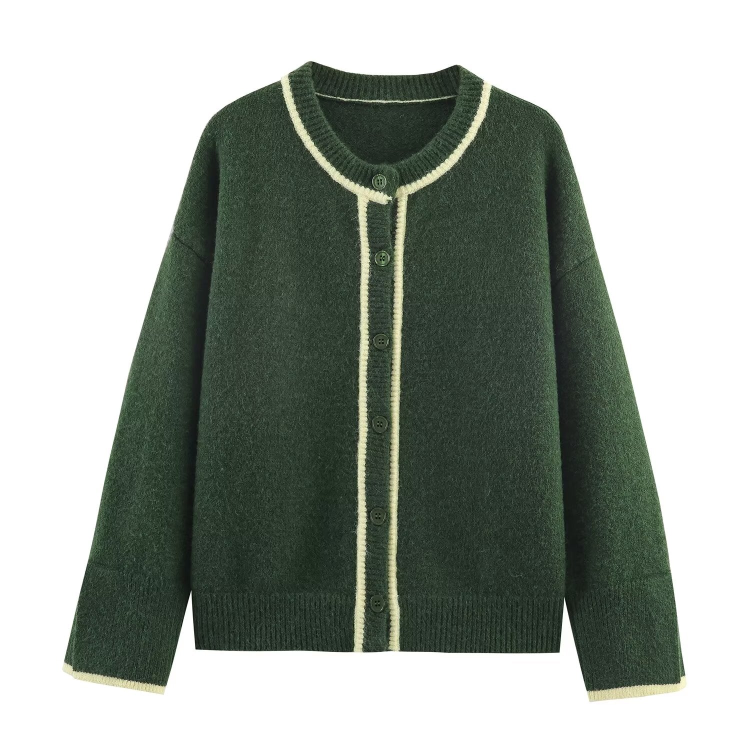 Green Button Front Knitted Cardigan