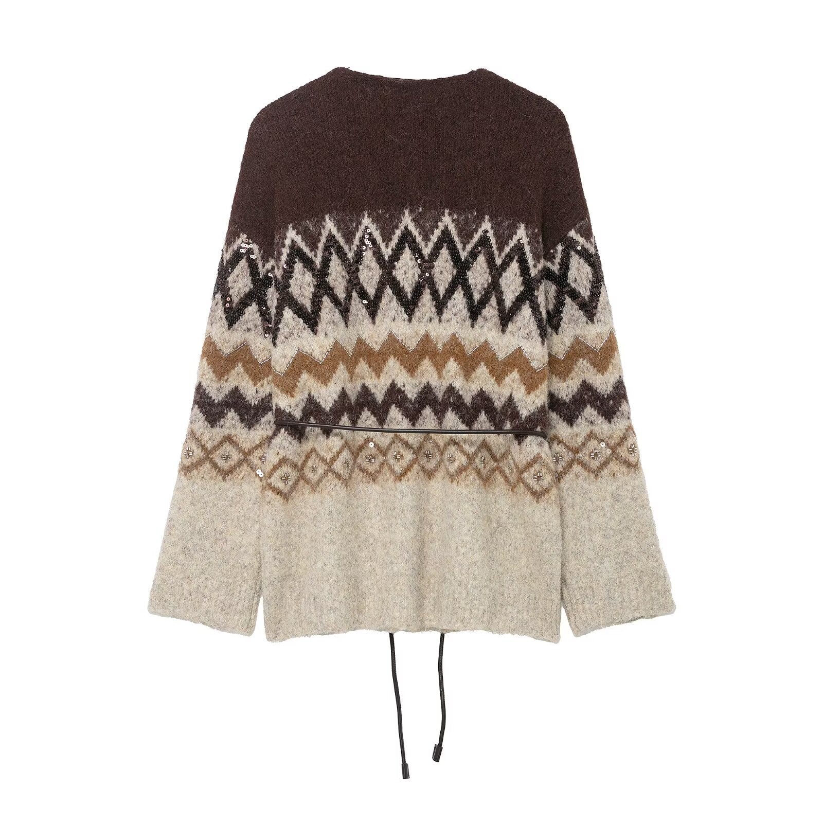 Autumn Jacquard Belt Knitted Coat