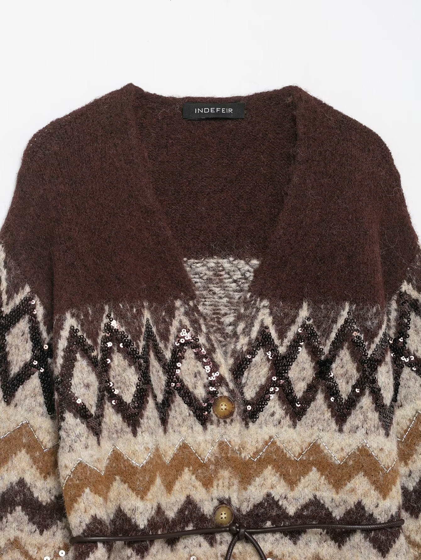 Autumn Jacquard Belt Knitted Coat