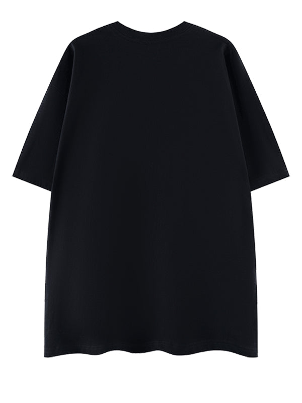 Gesture Print Cotton Short-sleeved Oversize Top