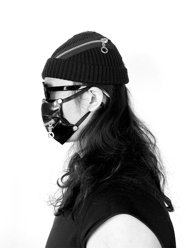 Zipper Black Knitted Hat