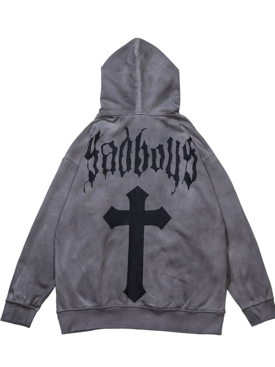 Vintage Gothic Cross Print Hoodies