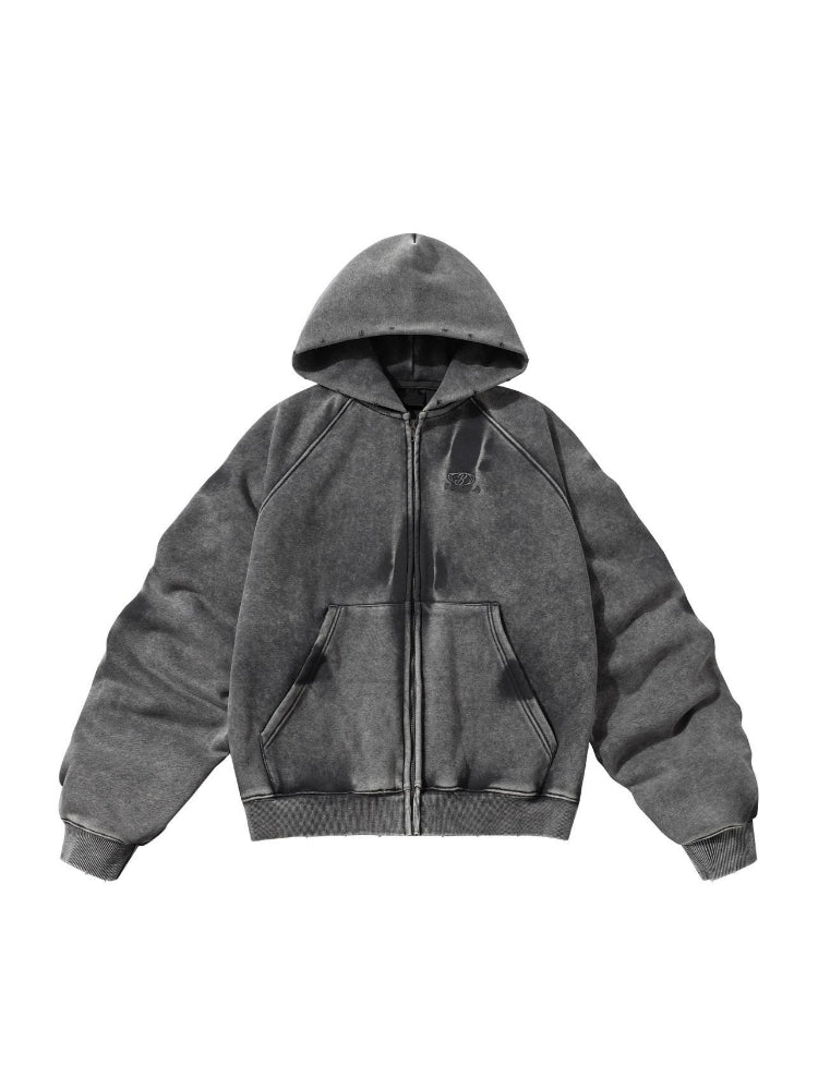 Pleated Sleeves Hooded Fleece Coat