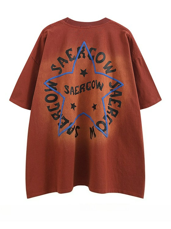Hiphop Vintage Star Print Loose Short Sleeve T-Shirt