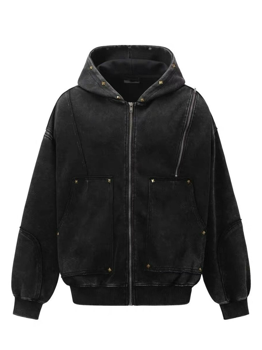 Spray Painted Hoodies Zip Coat