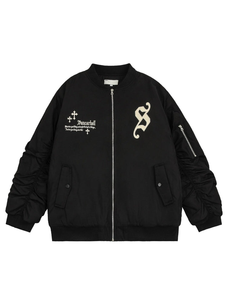 Cross Embroidered Baseball Jacket