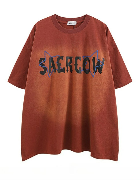 Hiphop Vintage Star Print Loose Short Sleeve T-Shirt