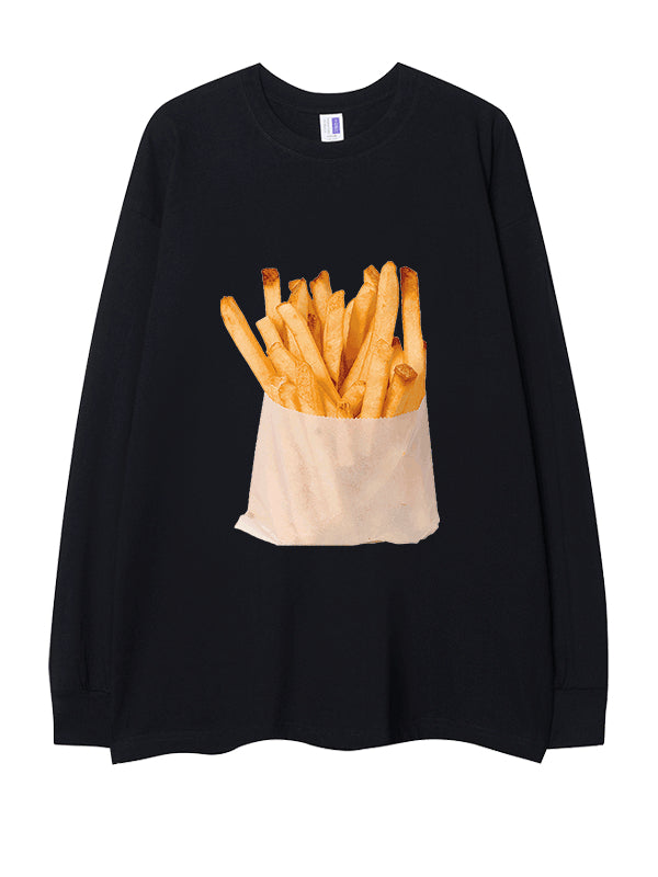 Chips Print Casual Oversize Hip Hop Loose Long Sleeves T Shirt