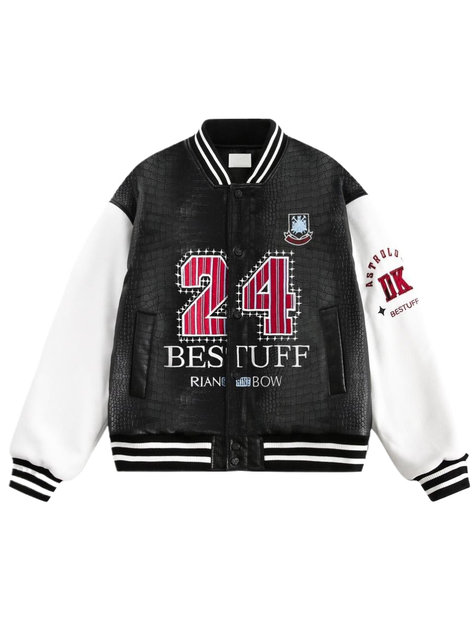 Crocodile Pattern PU Splicing Baseball Jacket