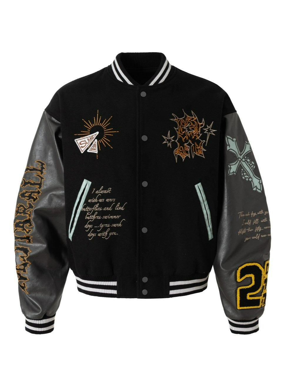 Embroidered PU Leather Baseball Jacket