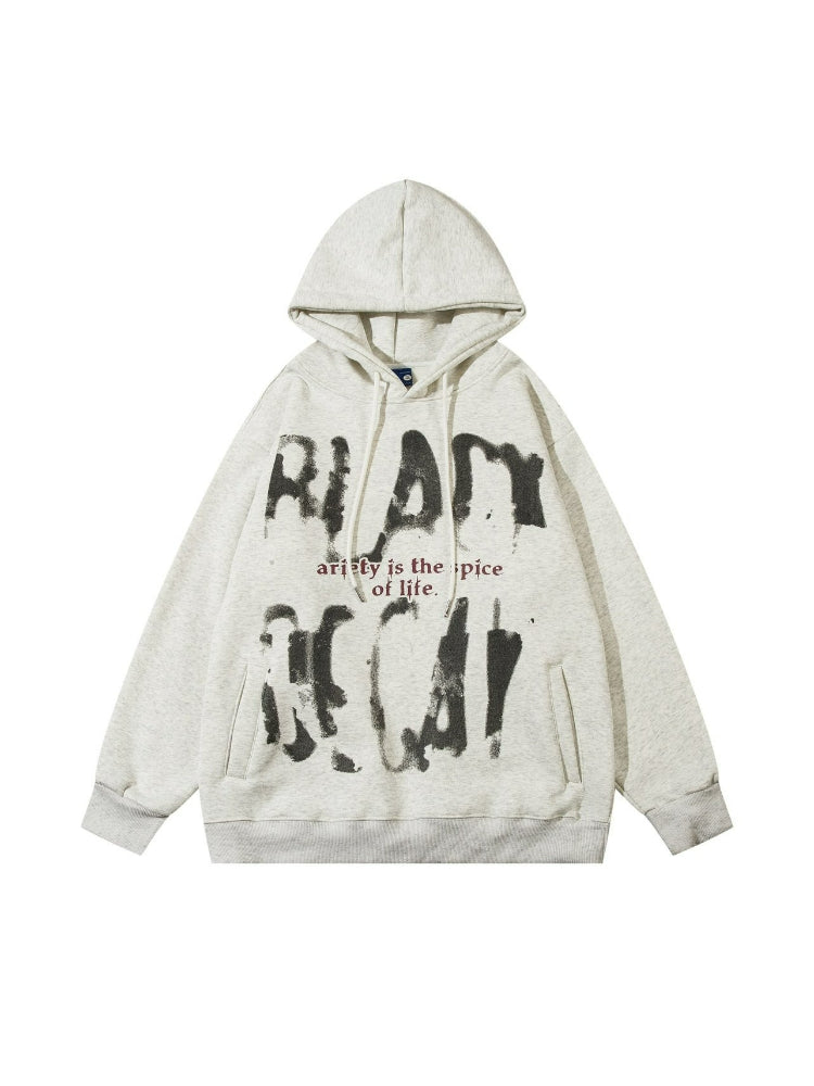 Alphabet Graffiti Print Fleece Hooded Coat