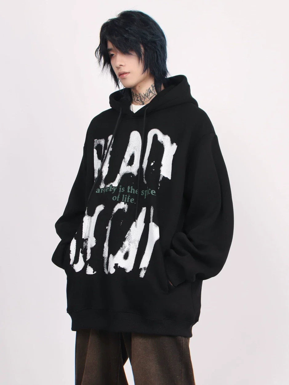 Alphabet Graffiti Print Fleece Hooded Coat
