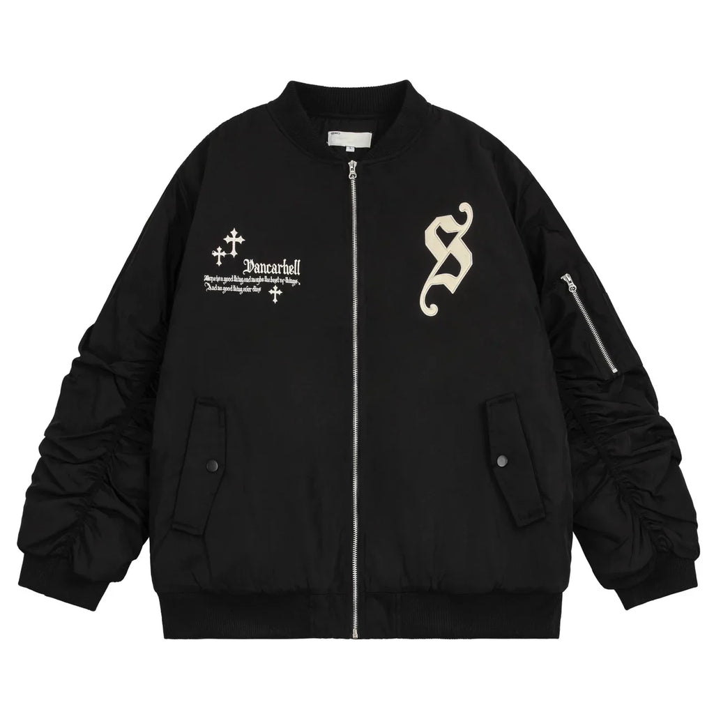 Cross Embroidered Baseball Jacket