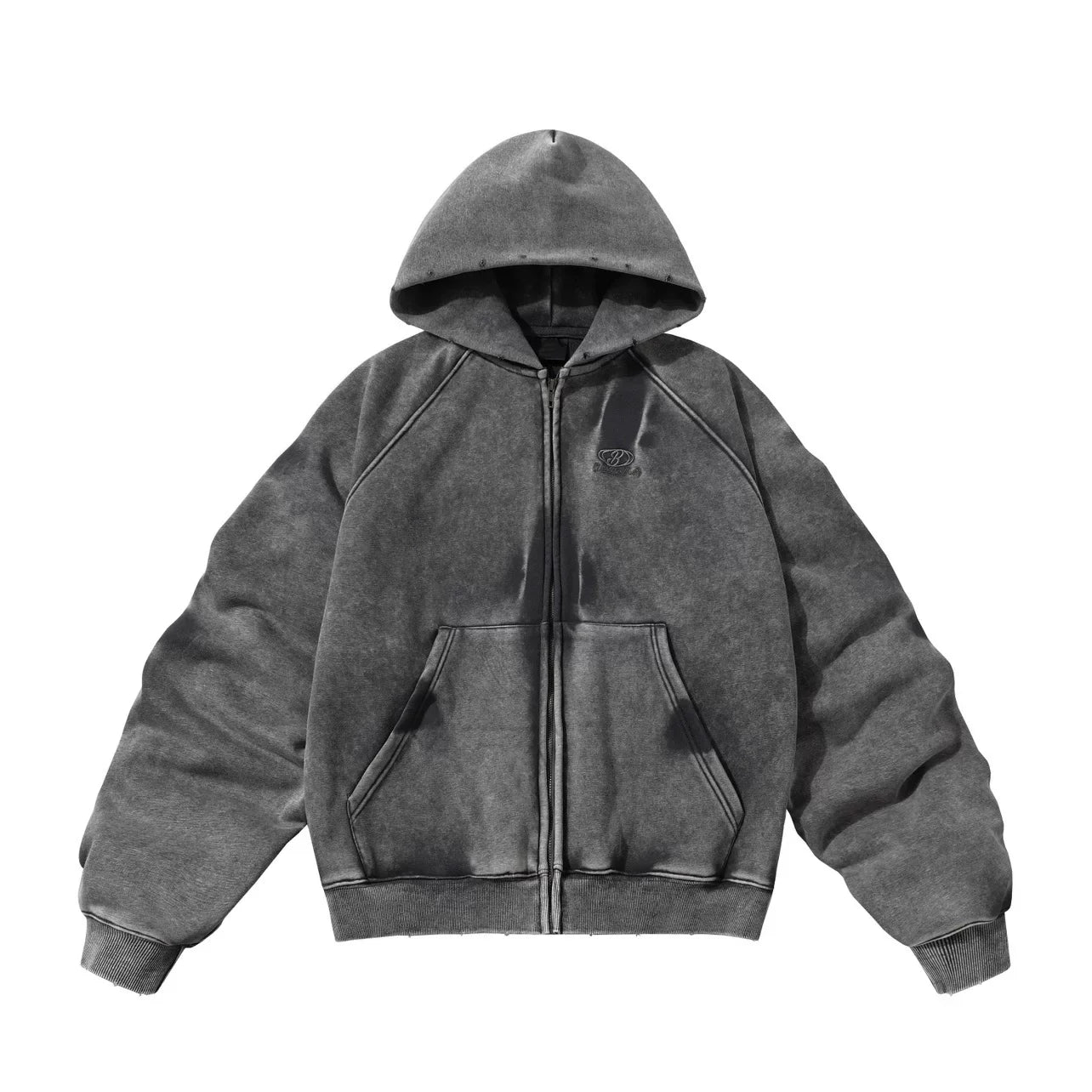 Pleated Sleeves Hooded Fleece Coat