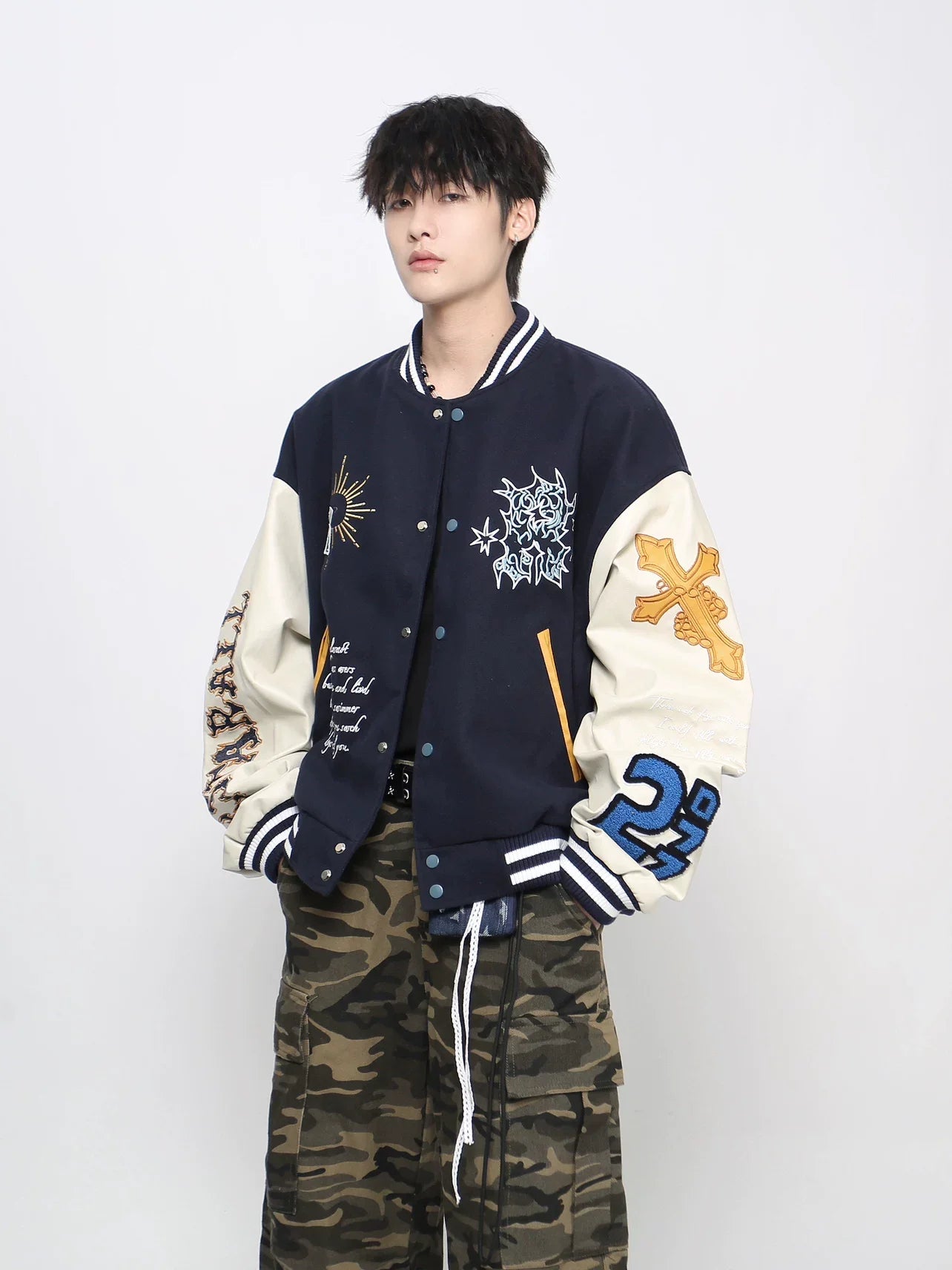 Embroidered PU Leather Baseball Jacket