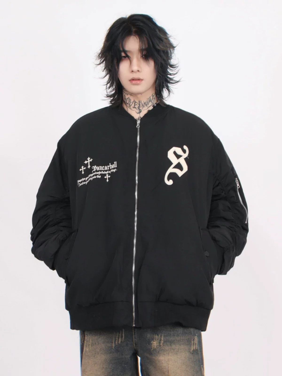 Cross Embroidered Baseball Jacket