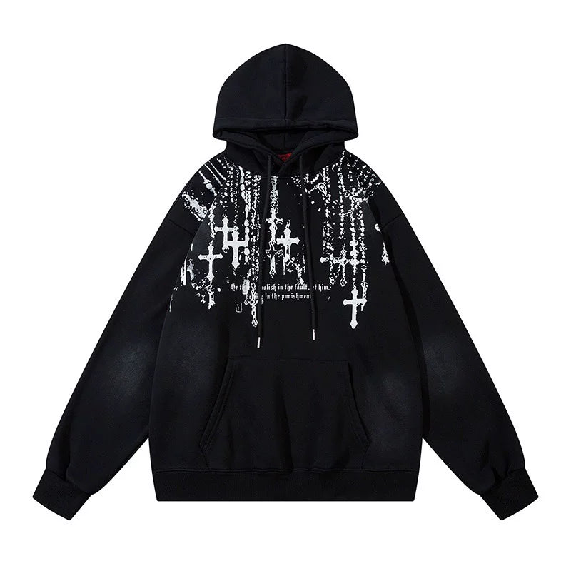 Cross Print Fleece Hoodies