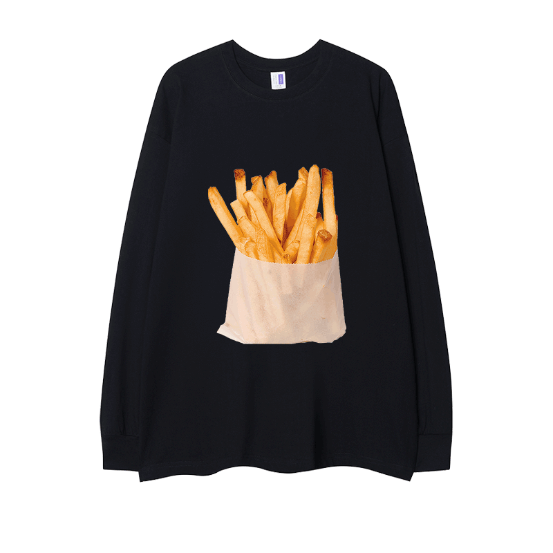 Chips Print Casual Oversize Hip Hop Loose Long Sleeves T Shirt