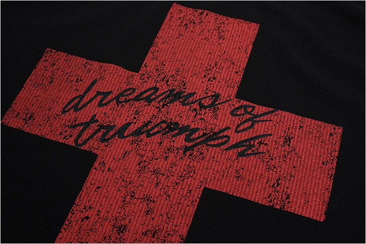 Cross Letter Graffiti Print Loose Long Sleeve T-Shirt