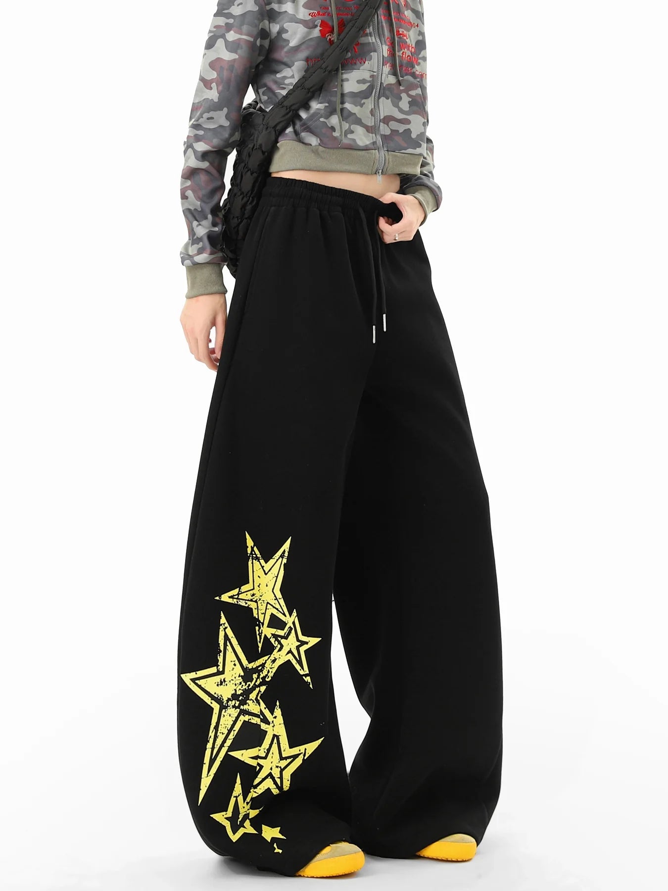 Star Print Fleece Sweatpants Loose Wide-leg Pants