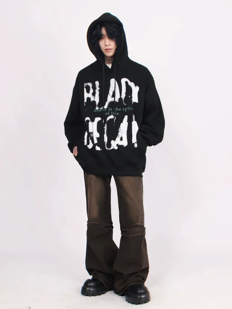 Alphabet Graffiti Print Fleece Hooded Coat