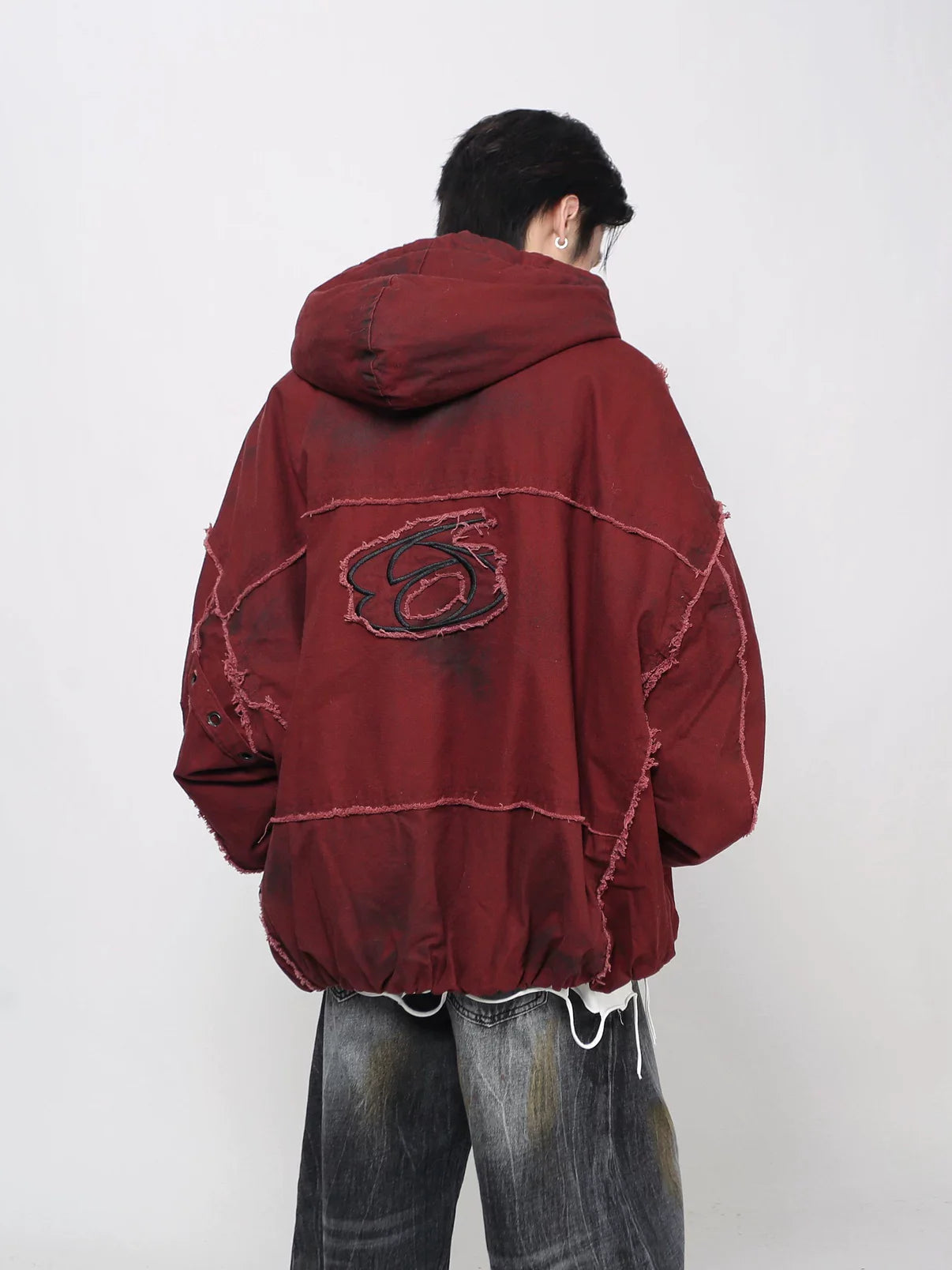 Splicing Hooded Cotton Coat Red Jacket