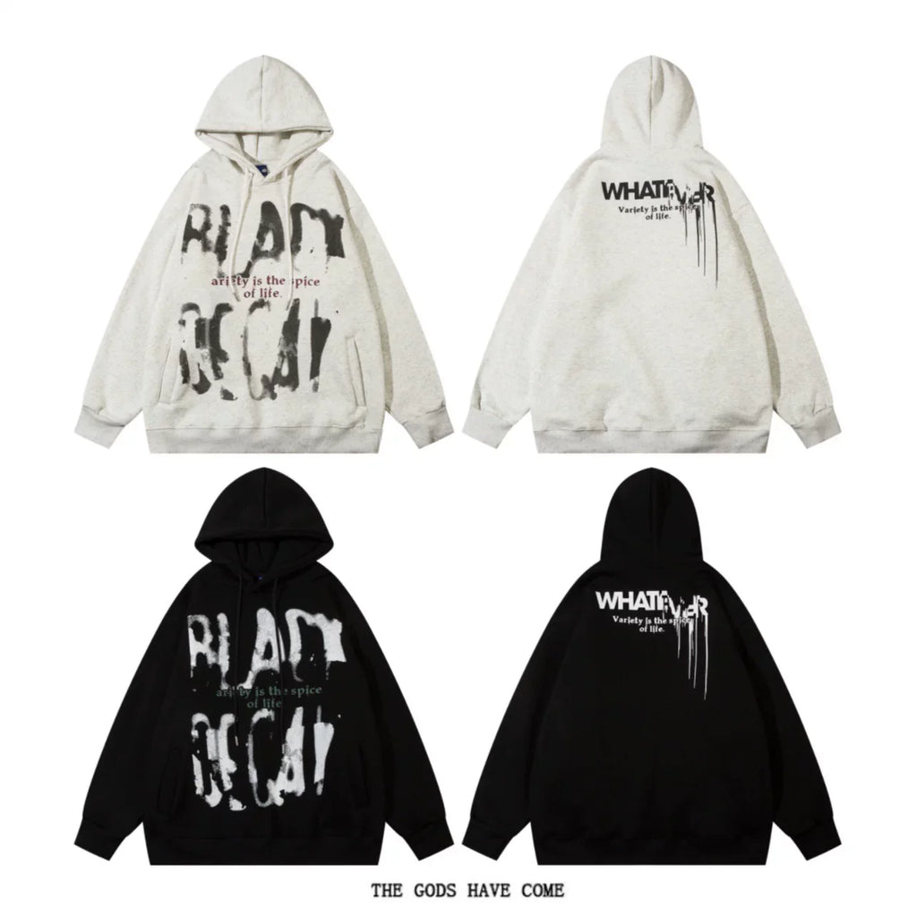 Alphabet Graffiti Print Fleece Hooded Coat
