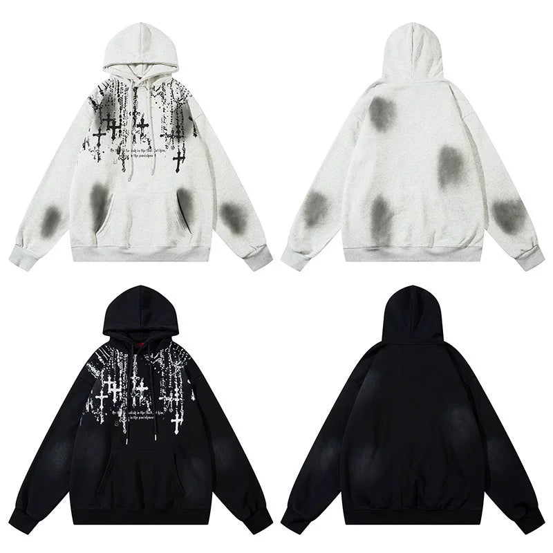 Cross Print Fleece Hoodies