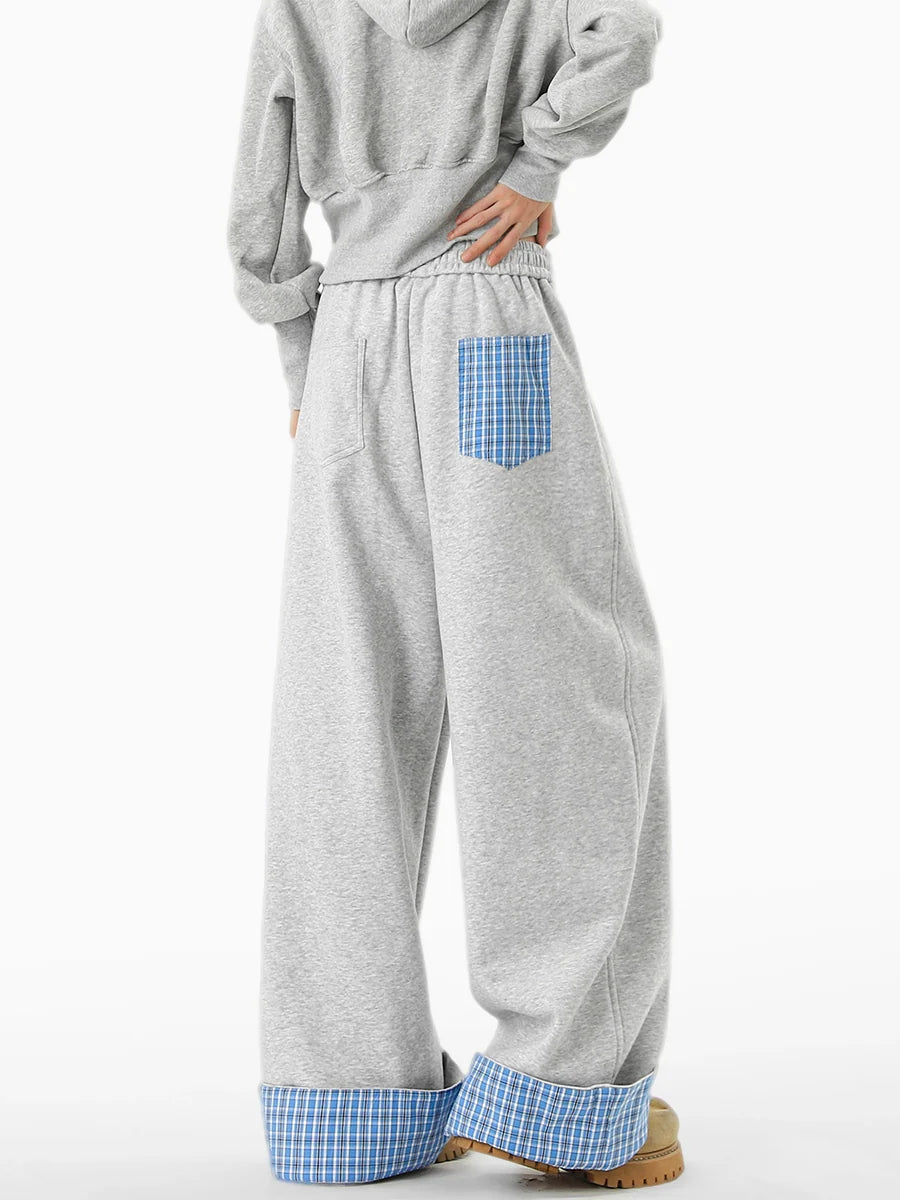 Retro Contrasting Color Plaid Splicing Sweatpants