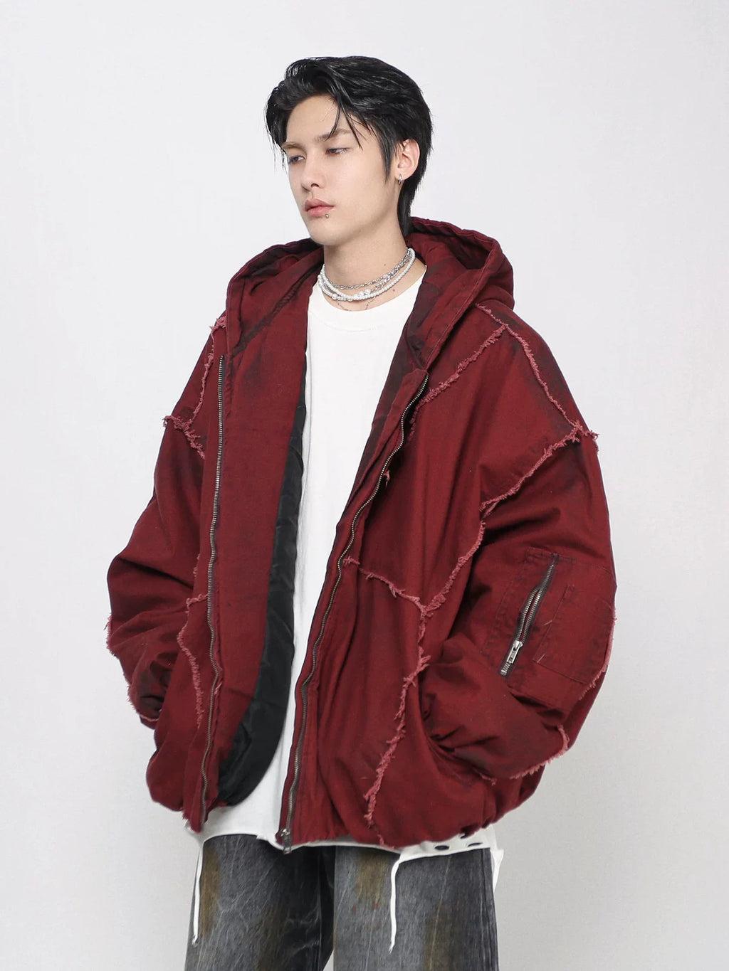 Splicing Hooded Cotton Coat Red Jacket
