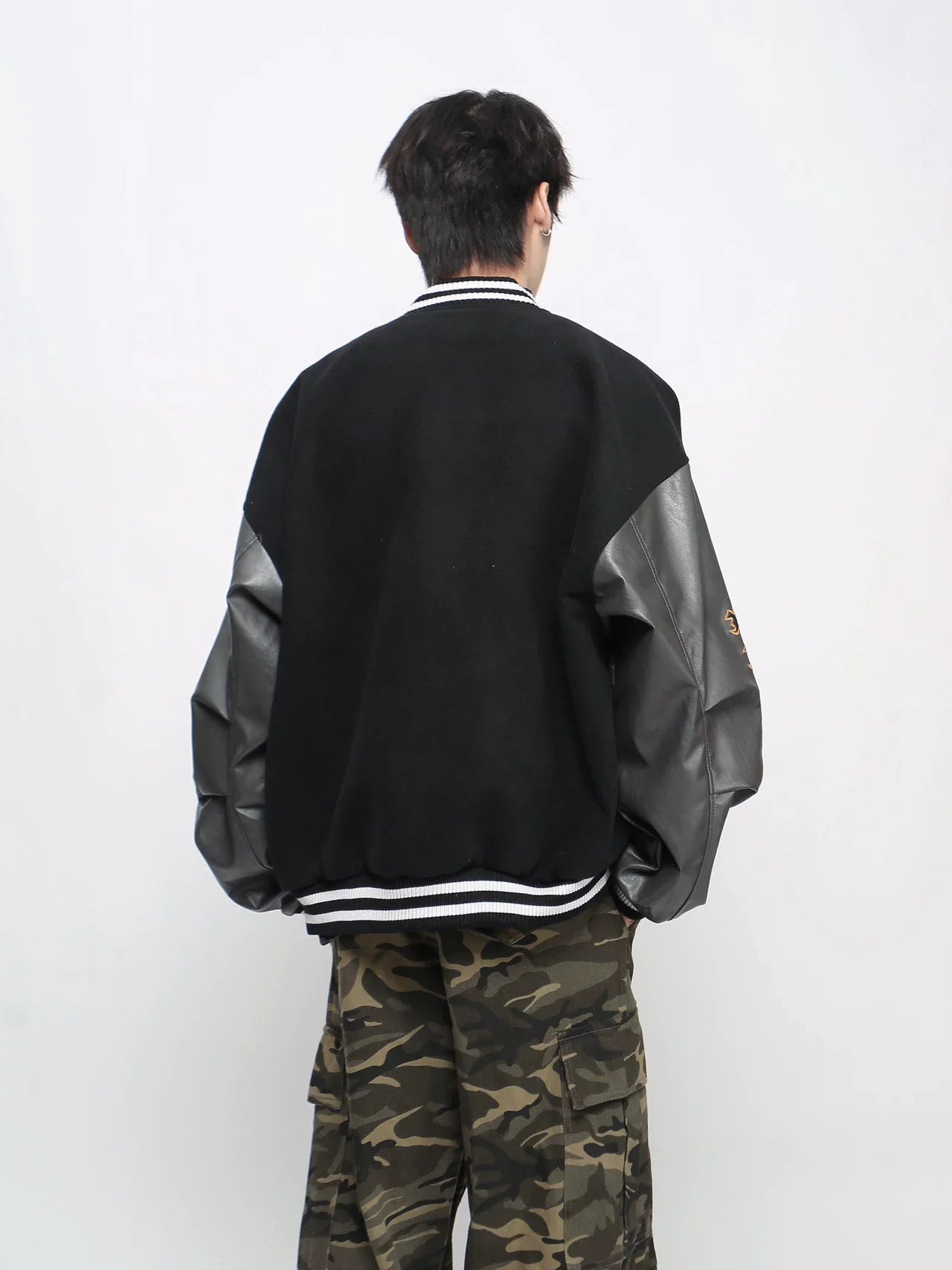 Embroidered PU Leather Baseball Jacket