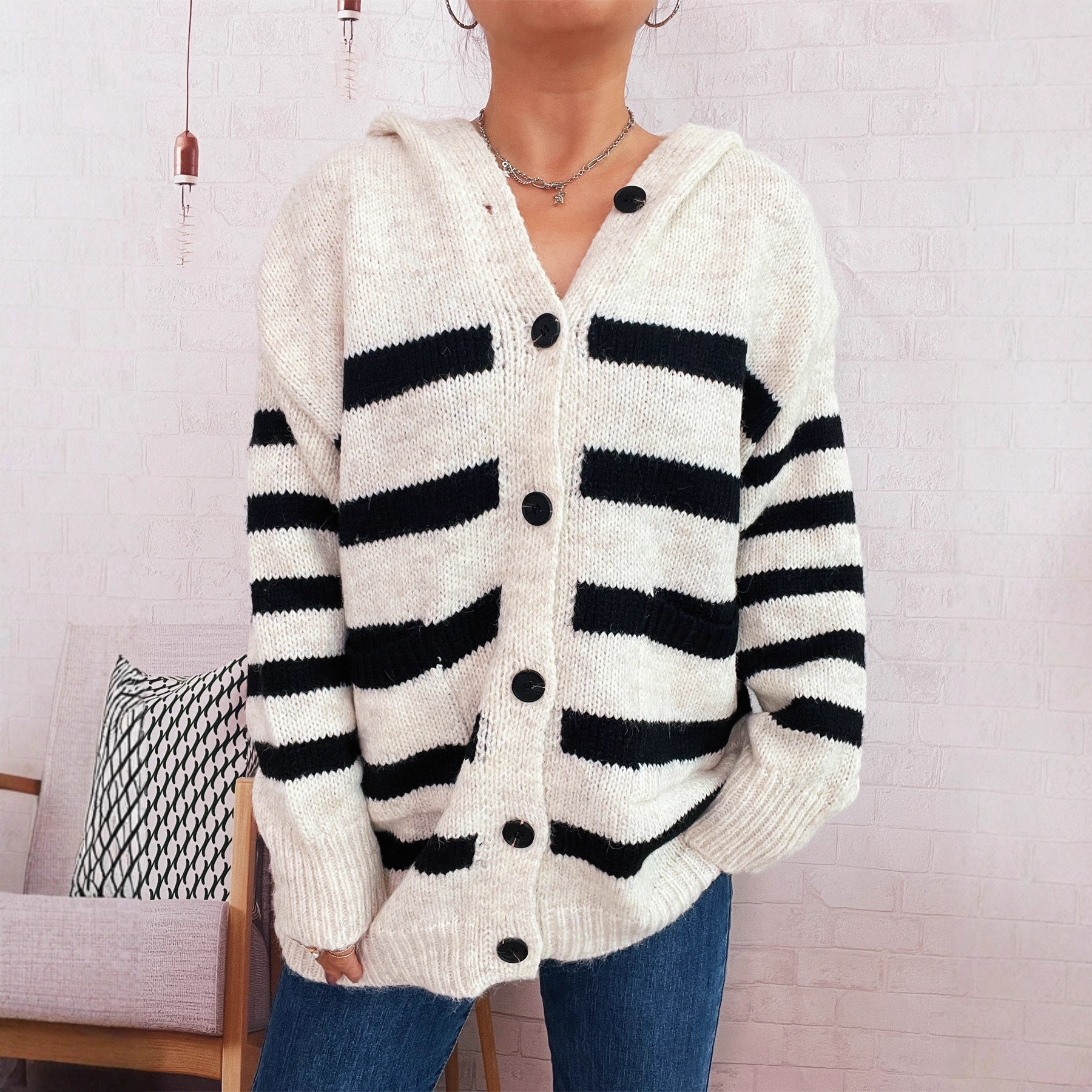 Casual Loose Hooded Long Sleeve Sweater Cardigan