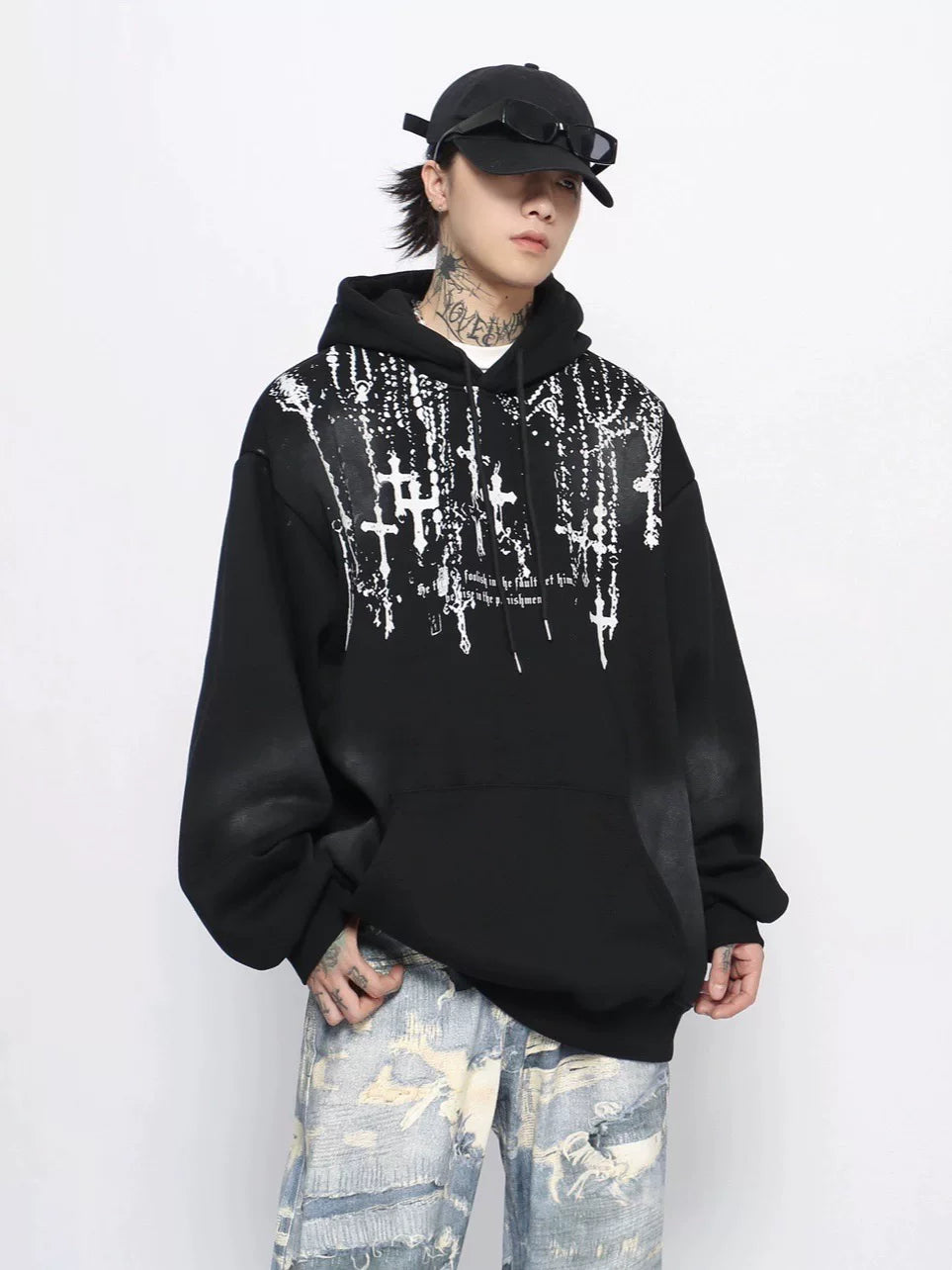 Cross Print Fleece Hoodies