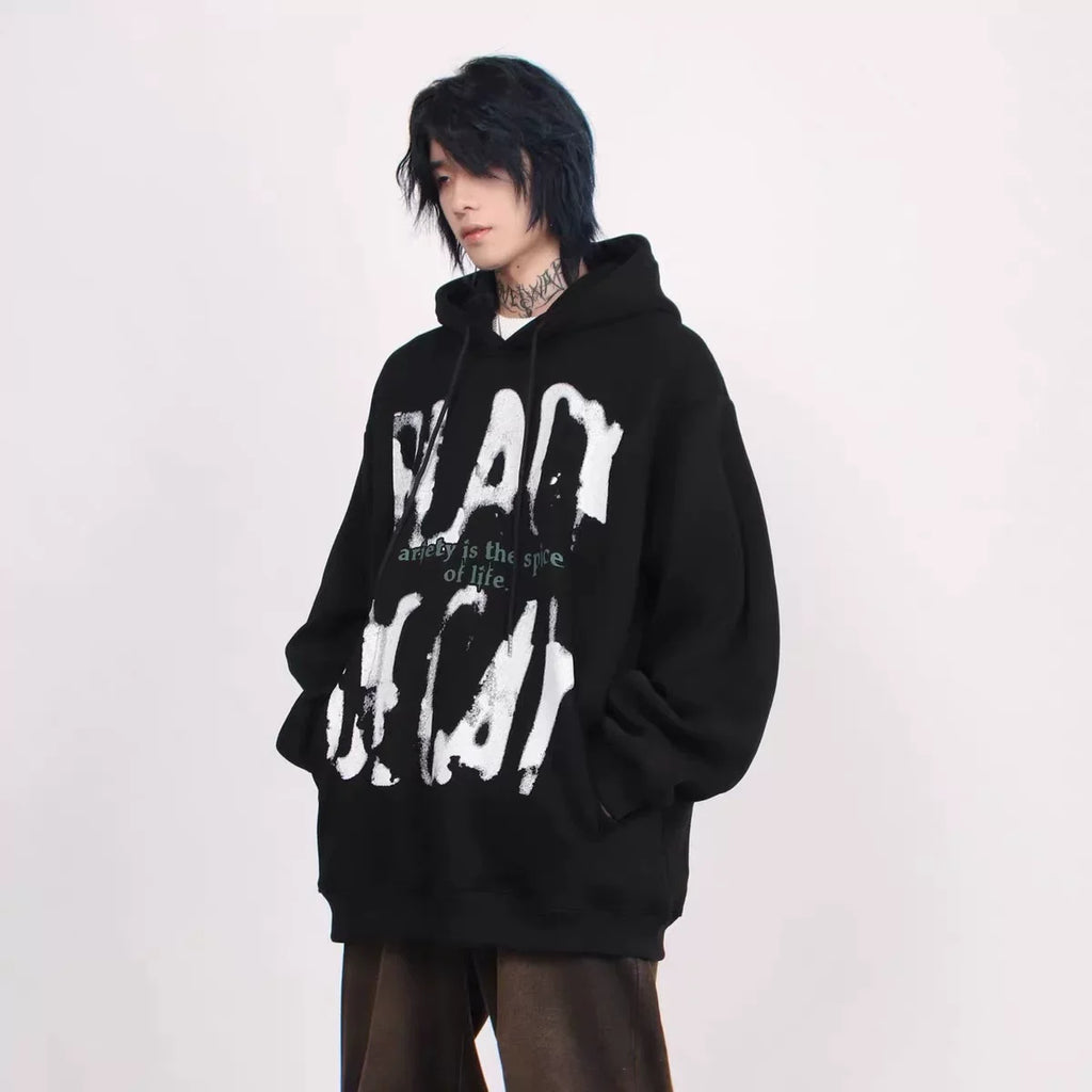 Alphabet Graffiti Print Fleece Hooded Coat