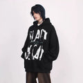 Alphabet Graffiti Print Fleece Hooded Coat
