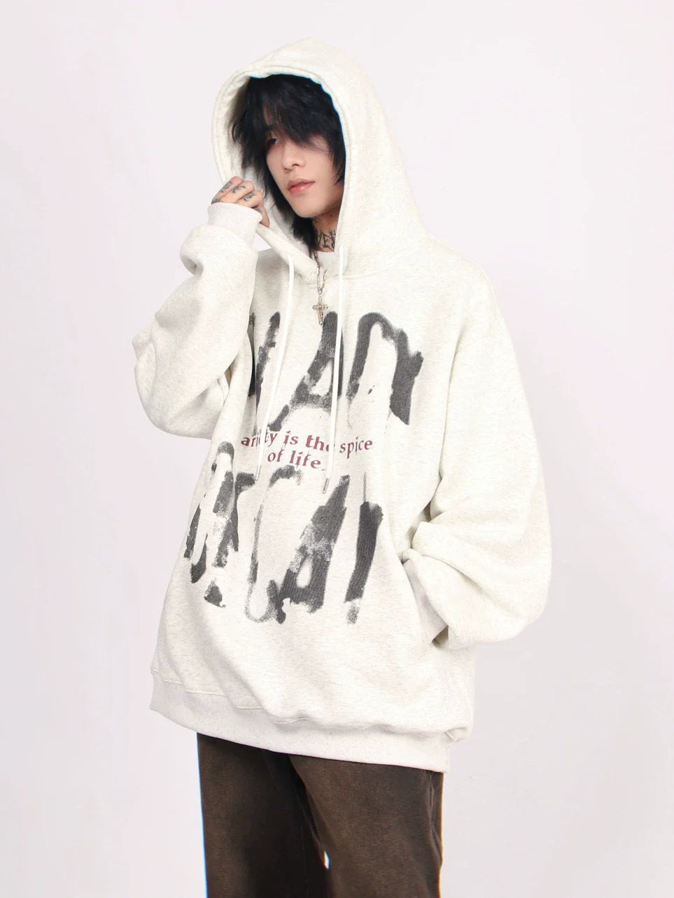 Alphabet Graffiti Print Fleece Hooded Coat