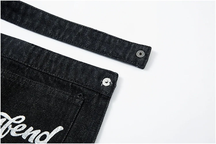 Strap-on Embroidered Letter Jeans