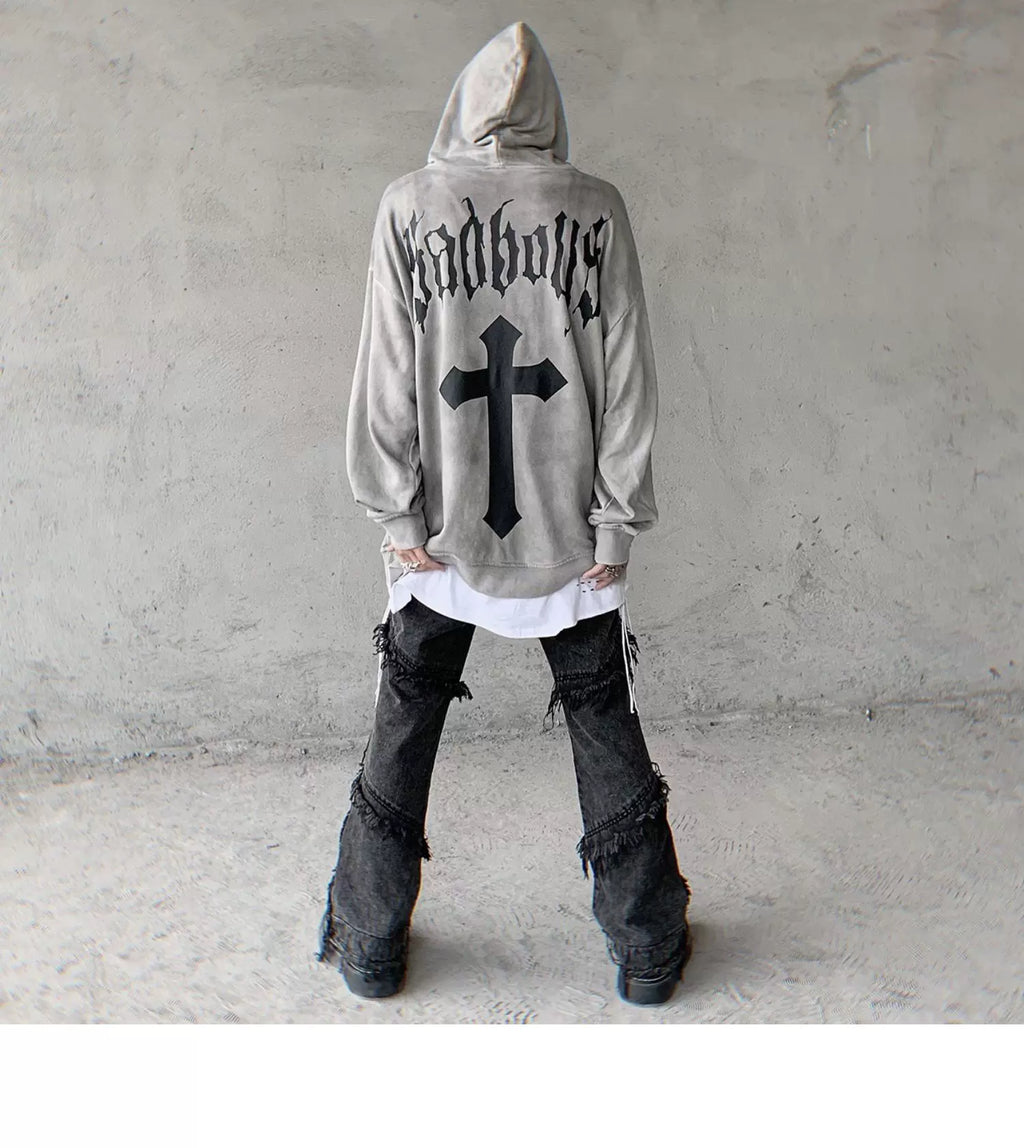 Vintage Gothic Cross Print Hoodies